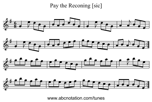 Pay the Reconing [sic] - staff notation