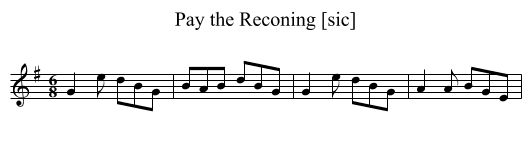 Pay the Reconing [sic] - staff notation