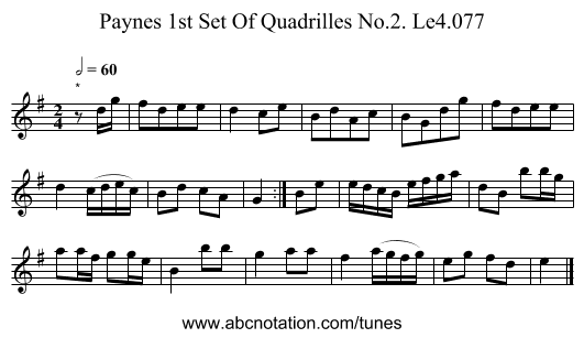 Paynes 1st Set Of Quadrilles No.2. Le4.077 - staff notation