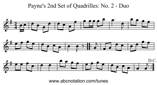 Payne's 2nd Set of Quadrilles: No. 2 - Duo - staff notation