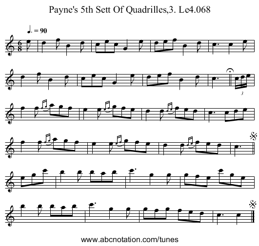 Payne's 5th Sett Of Quadrilles,3. Le4.068 - staff notation