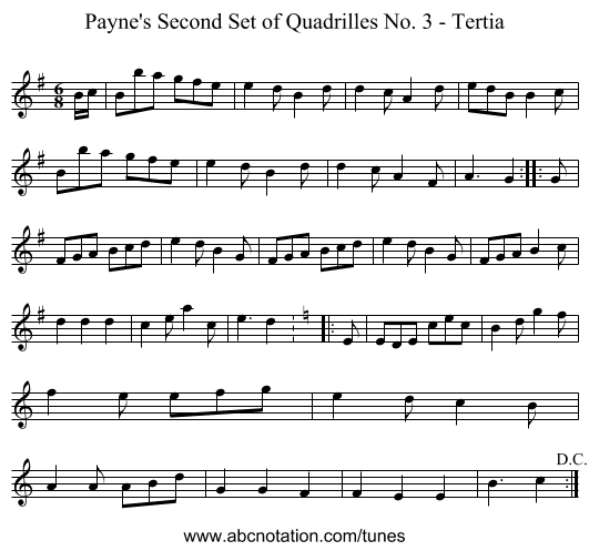 Payne's Second Set of Quadrilles No. 3 - Tertia - staff notation