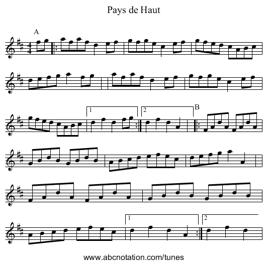 Pays de Haut - staff notation