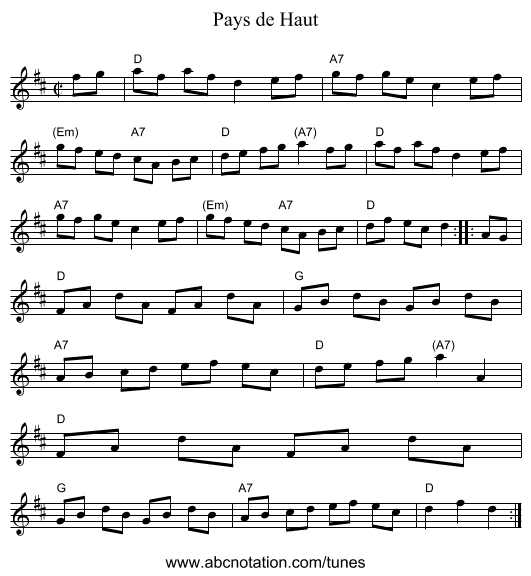 Pays de Haut - staff notation