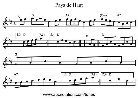 Pays de Haut - staff notation