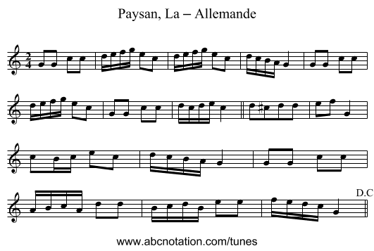 Paysan, La – Allemande - staff notation
