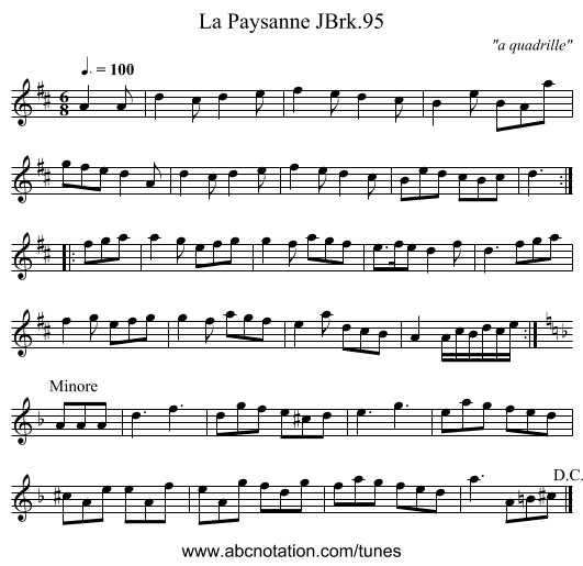 Paysanne JBrk.95, La - staff notation