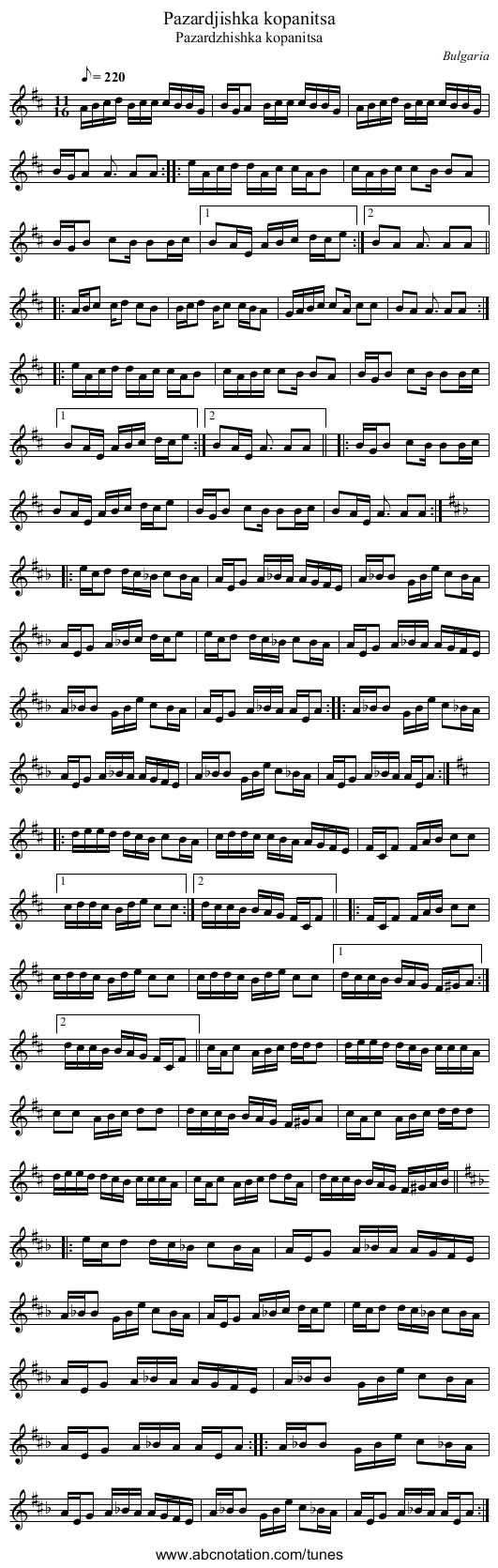 Pazardjishka kopanitsa - staff notation