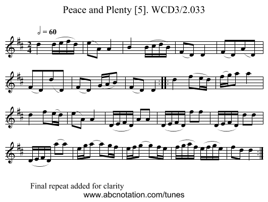 Peace and Plenty [5]. WCD3/2.033 - staff notation