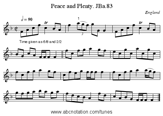 Peace and Plenty. JBa.83 - staff notation