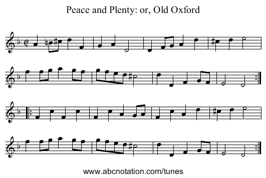 Peace and Plenty: or, Old Oxford - staff notation