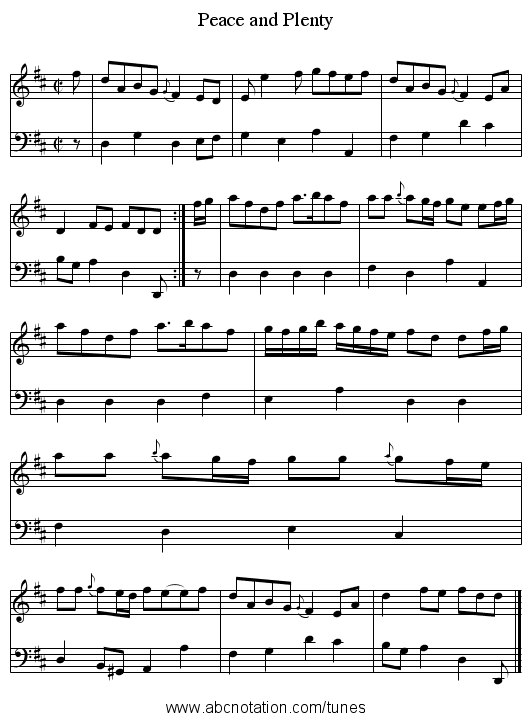 Peace and Plenty - staff notation