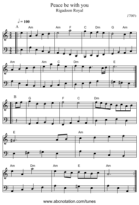 Peace be with you - staff notation