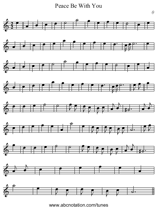 Peace Be With You - staff notation