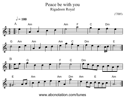 Peace be with you - staff notation