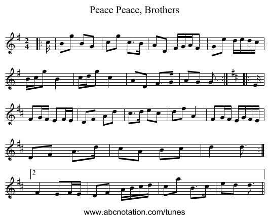 Peace, Brothers, Peace - staff notation