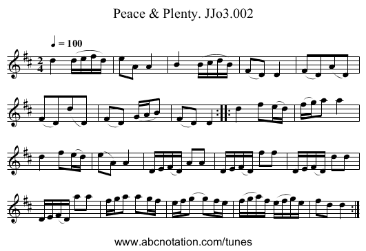Peace & Plenty. JJo3.002 - staff notation
