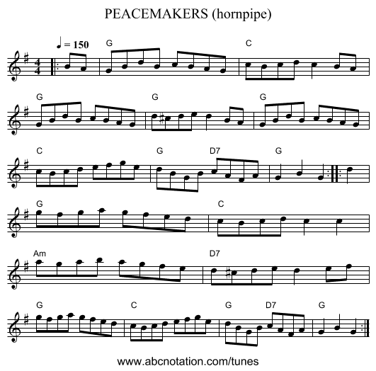 PEACEMAKERS (hornpipe) - staff notation