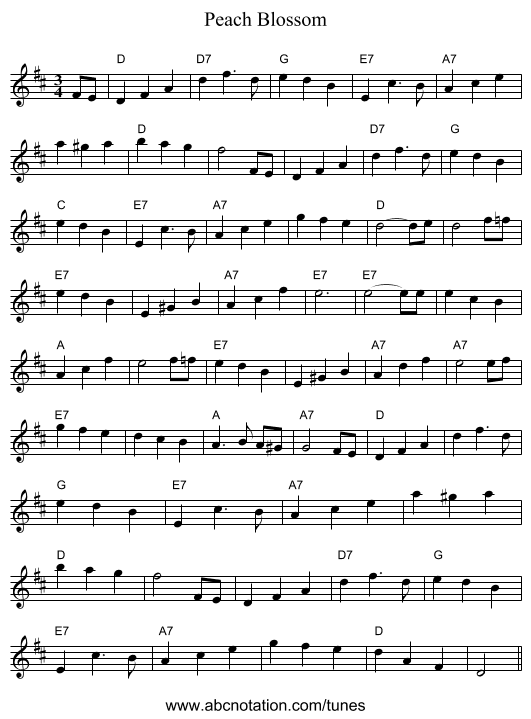 Peach Blossom - staff notation