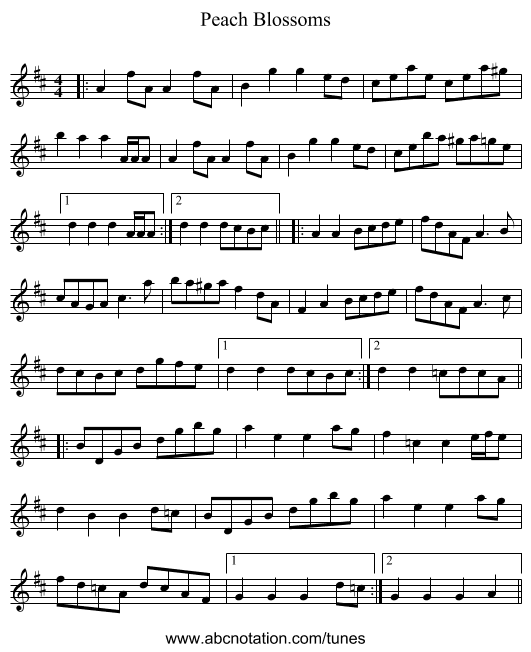 Peach Blossoms - staff notation