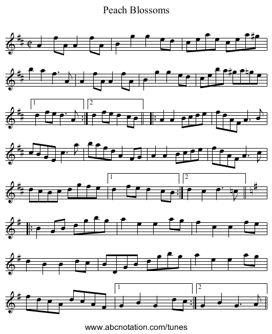 Peach Blossoms - staff notation