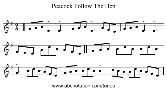 Peacock Follow The Hen - staff notation