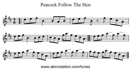 Peacock Follow The Hen - staff notation