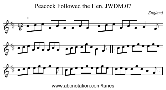 Peacock Followed the Hen. JWDM.07 - staff notation