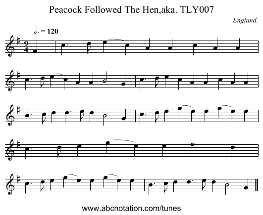 Peacock Followed The Hen,aka. TLY007 - staff notation