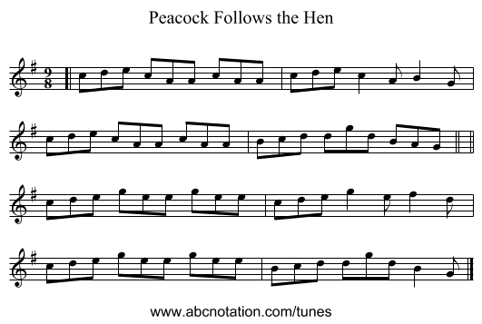 Peacock Follows the Hen - staff notation