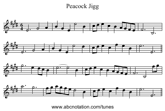 Peacock Jigg - staff notation