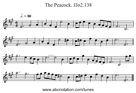 Peacock. JJo2.138, The - staff notation