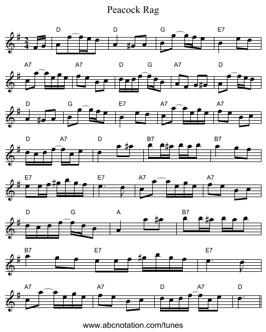 Peacock Rag - staff notation