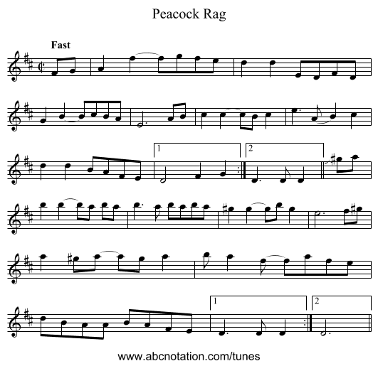 Peacock Rag - staff notation