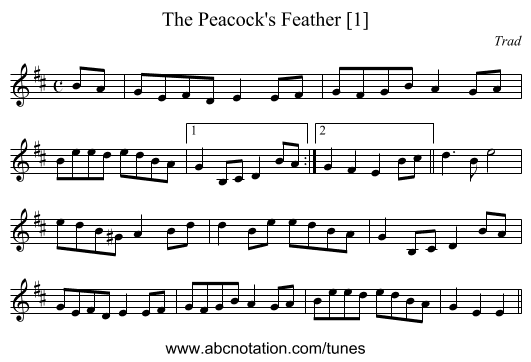 Peacock's Feather [1], The - staff notation