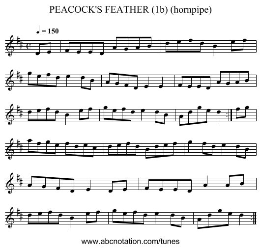 PEACOCK'S FEATHER (1b) (hornpipe) - staff notation