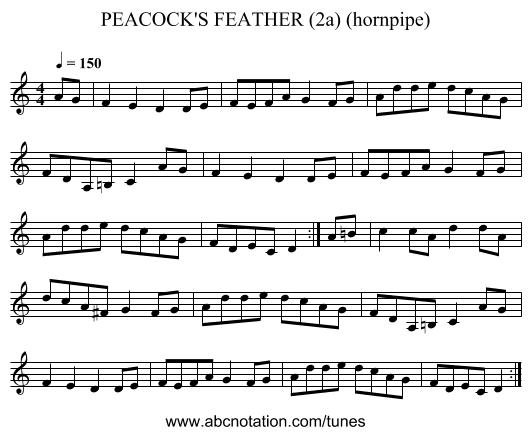 PEACOCK'S FEATHER (2a) (hornpipe) - staff notation