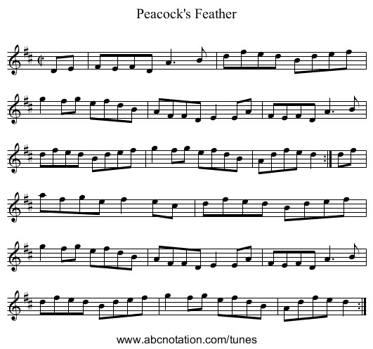 Peacock's Feather - staff notation