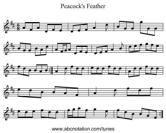 Peacock's Feather - staff notation