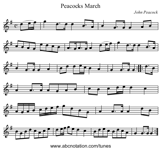 Peacocks March - staff notation