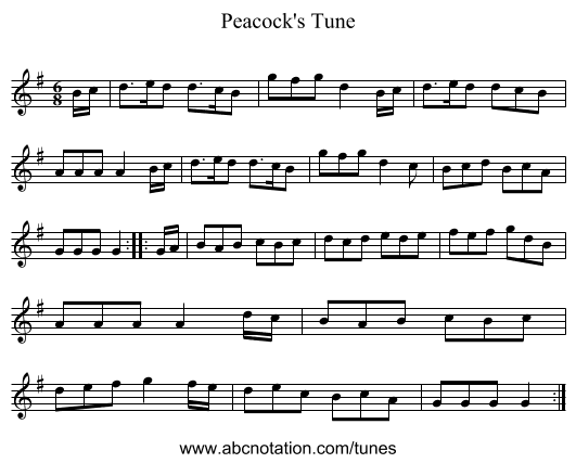 Peacock's Tune - staff notation