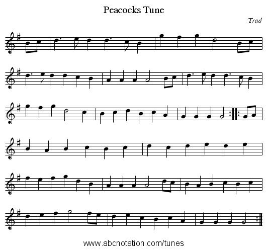 Peacocks Tune - staff notation