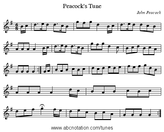 Peacock's Tune - staff notation