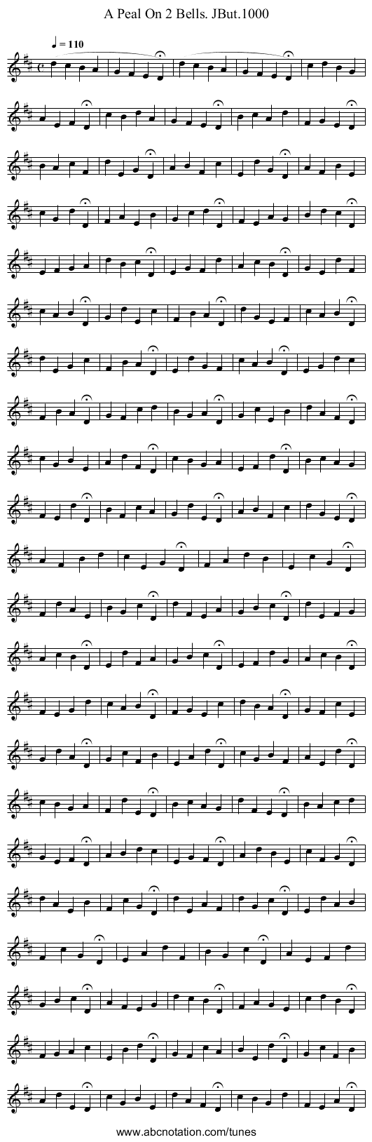 Peal On 2 Bells. JBut.1000, A - staff notation