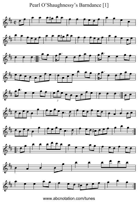 Pearl O’Shaughnessy’s Barndance [1] - staff notation