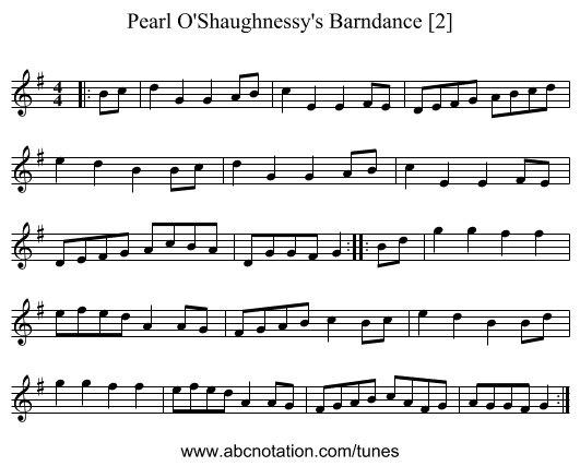 Pearl O'Shaughnessy's Barndance [2] - staff notation