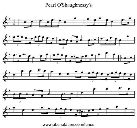 Pearl O'Shaughnessy's - staff notation