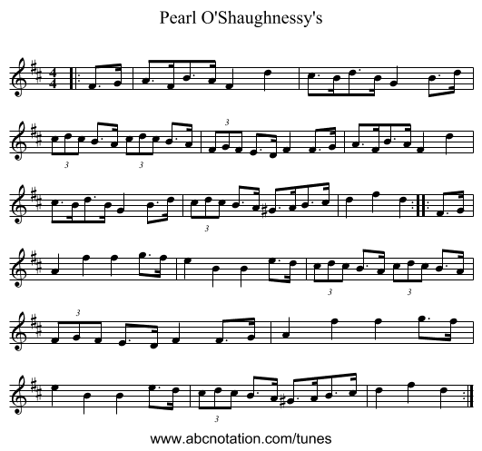 Pearl O'Shaughnessy's - staff notation