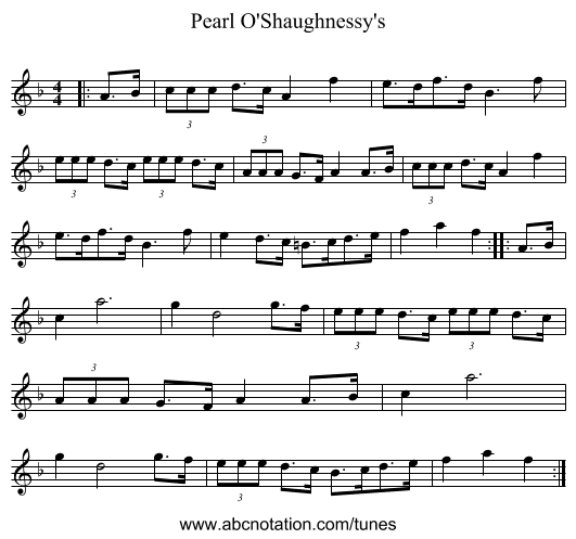 Pearl O'Shaughnessy's - staff notation