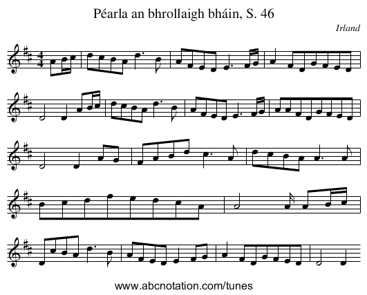 Péarla an bhrollaigh bháin, S. 46 - staff notation